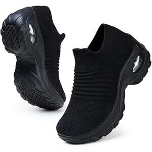 HKR Womens Size 7.5 Black Fabric Arch Support Non Slip Knit Upper Comfort Shoes